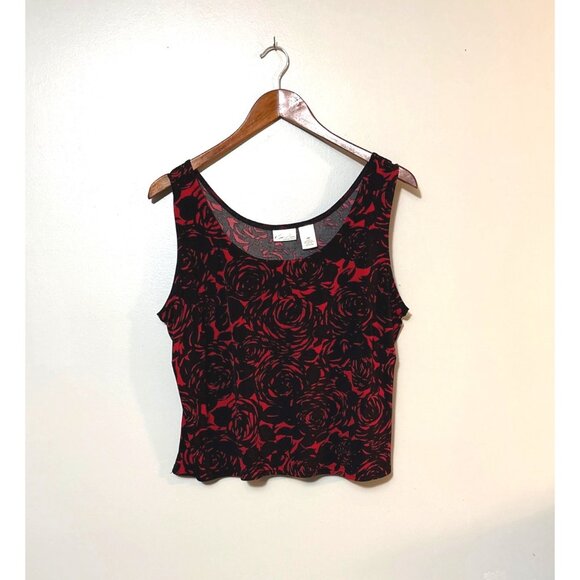 Kim Rogers Petite Red & Black Floral Tank Top 10P Stretch Polyester - Picture 1 of 6